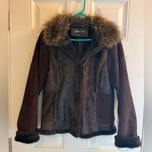 Chocolate faux fur Regent Park women’s medium coat.
